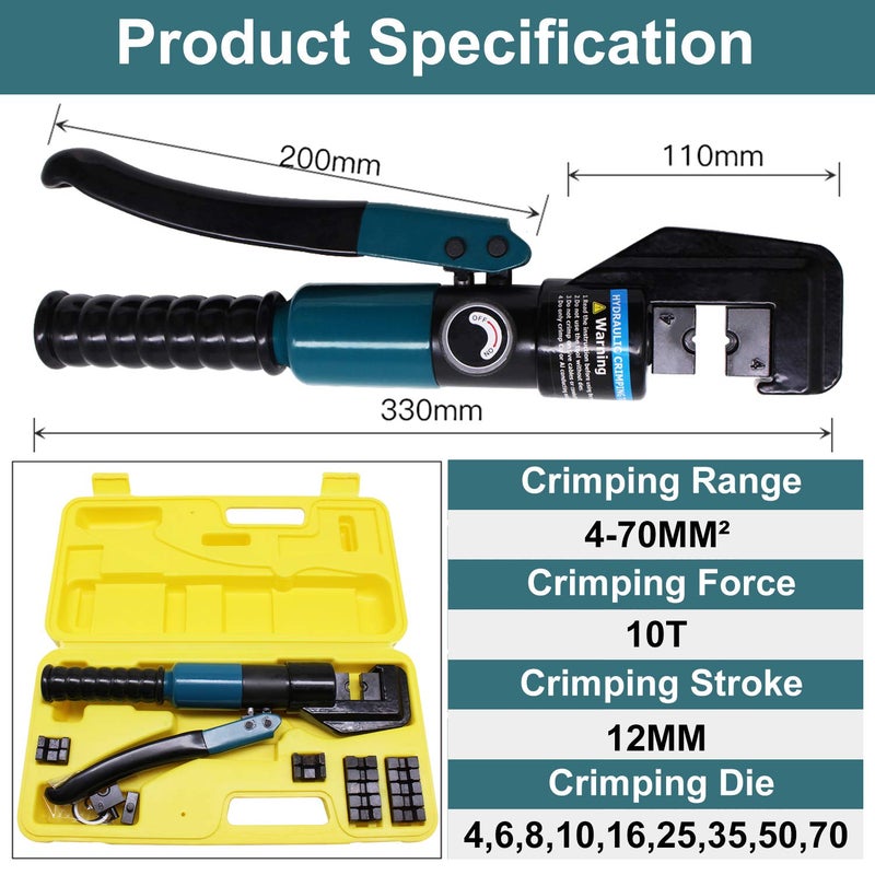 BLIKA 10 Ton Hydraulic Crimping Tool and Cable Cutter, Hydraulic Wire Battery Cable Lug Terminal Crimper Crimping Tool with 11 Dies, Wire Swaging Tool for 1/8" to 3/16" Cable Railing Hardware - Image 3